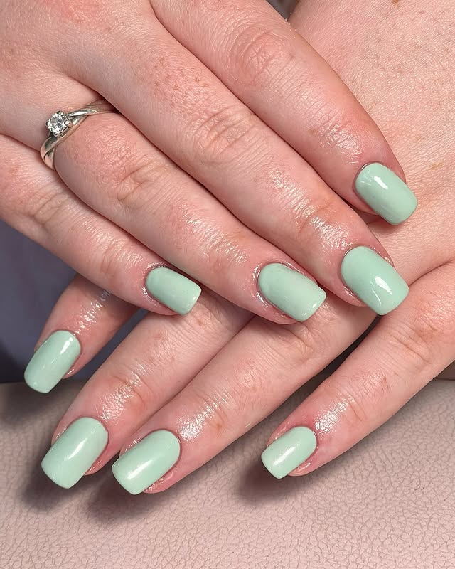 4. Mint Sage Short Square Gloss Nails - sage nail ideas
