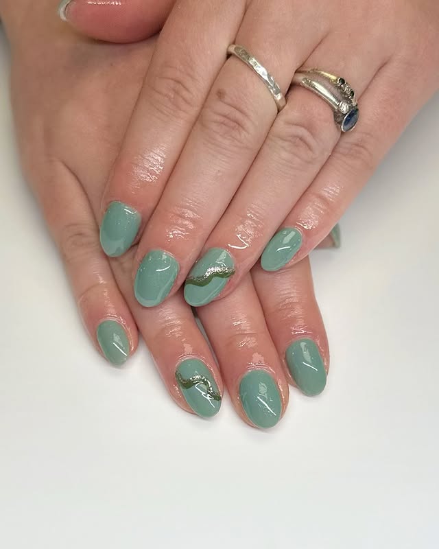 8. Abstract Sage Swirl Nail Art - sage nail ideas