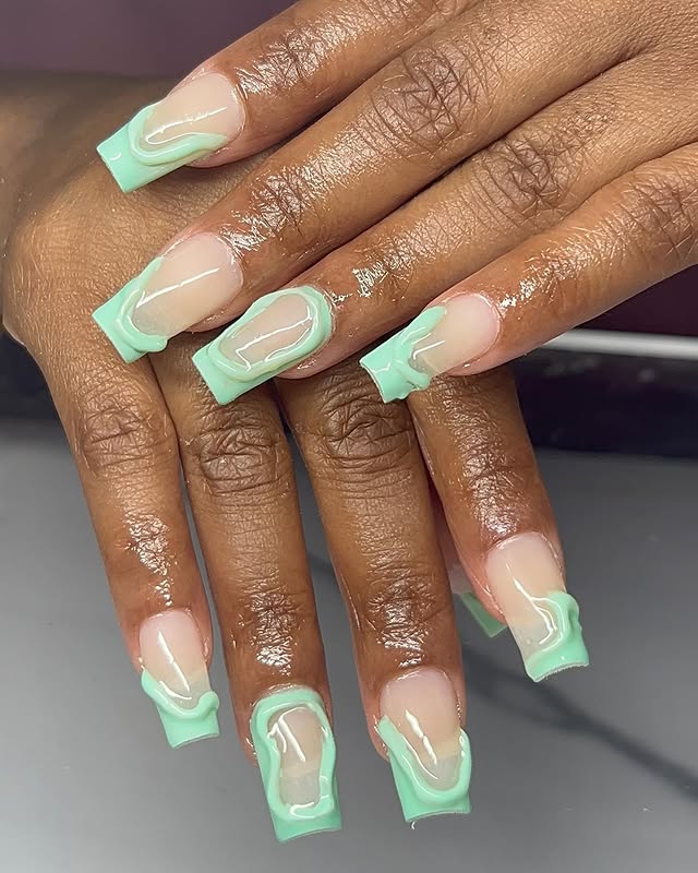 10. Sage Floral Accent Nails with Glitter - sage nail ideas