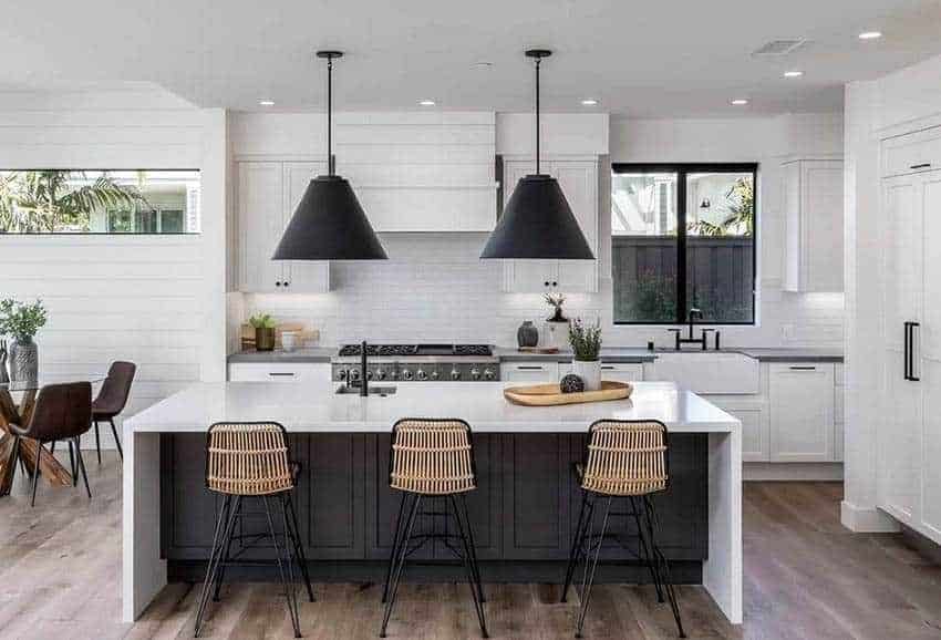 1. White Shaker Kitchen with Charcoal Island Contrast - white and black kitchen ideas
