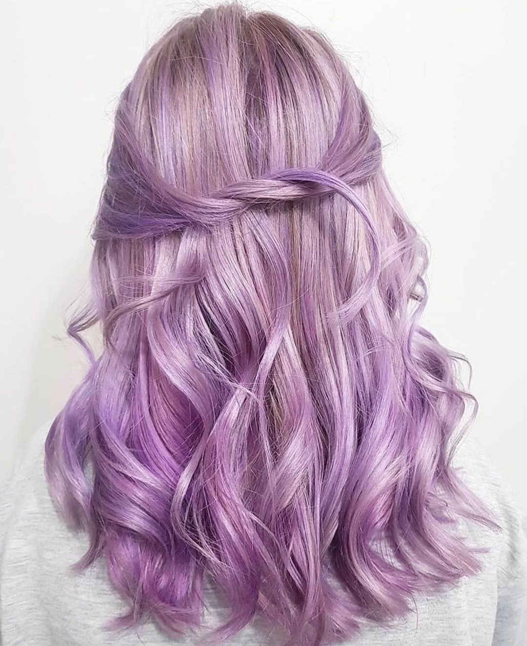 1. Soft Lavender Half-Up Waves - Light Purple Hair Color
