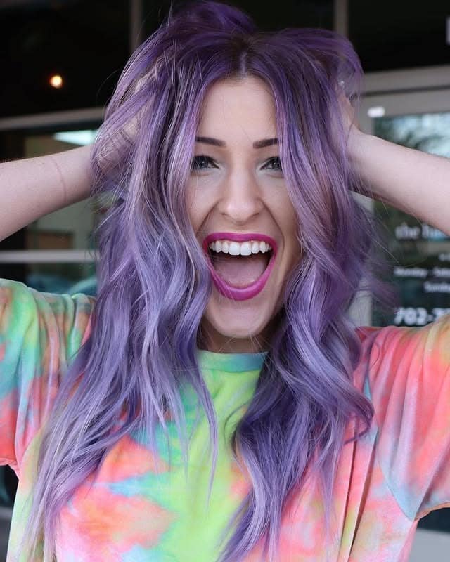5. Lavender Violet Rooted Waves - Light Purple Hair Color