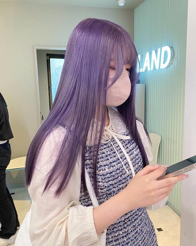 11. Silky Lavender Straight Hair with Full Fringe - Light Purple Hair Color