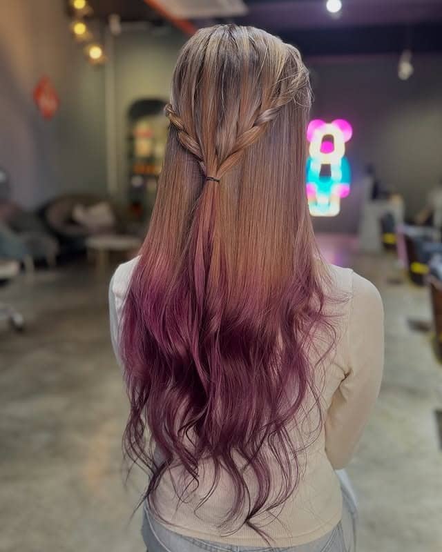 15. Rose Lavender Ombre Half-Up Waves - Light Purple Hair Color