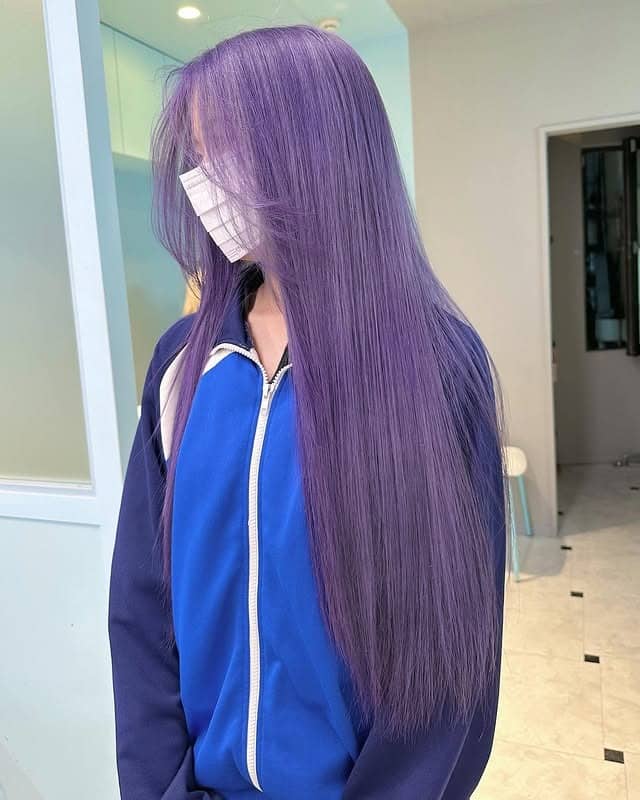 21. Sleek Pastel Lavender Long Layers - Light Purple Hair Color