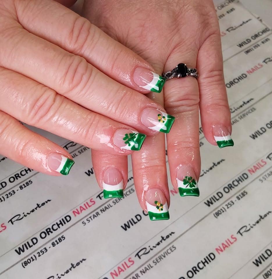 4. Shamrock French Tip Square Nails - saint patrick's day nail ideas