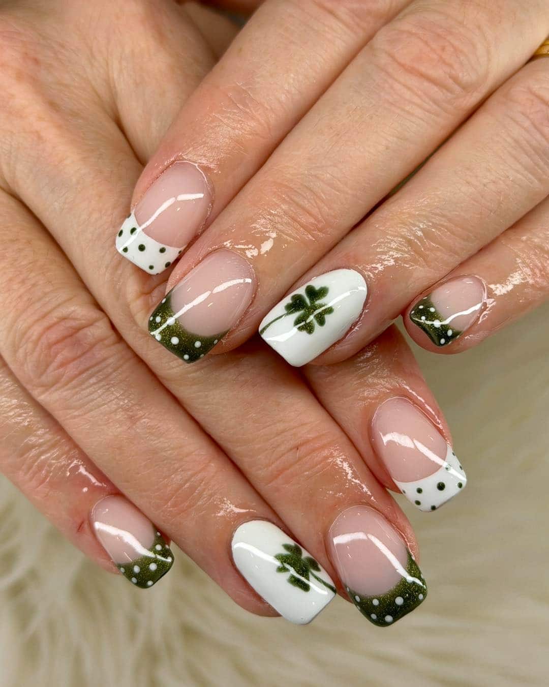 5. Clover Accent French Manicure - saint patrick's day nail ideas