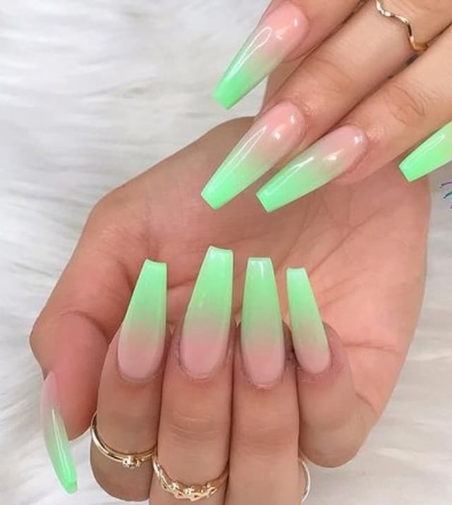 6. Neon Green Ombre Coffin Nails - saint patrick's day nail ideas