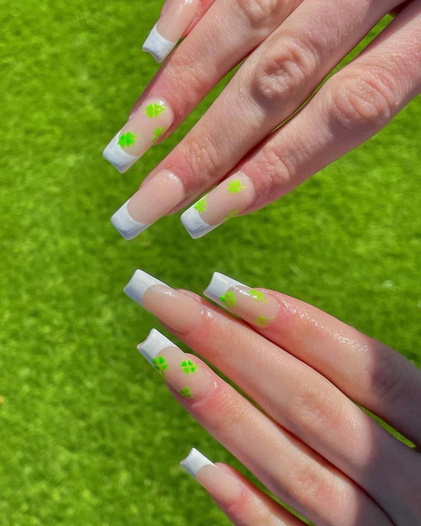 10. Shamrock Garden French Coffin Nails - saint patrick's day nail ideas