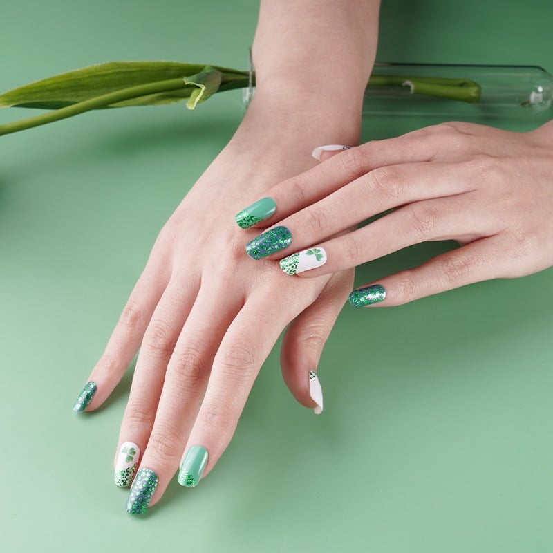 11. Mint Green Glitter Mix Square Nails - saint patrick's day nail ideas