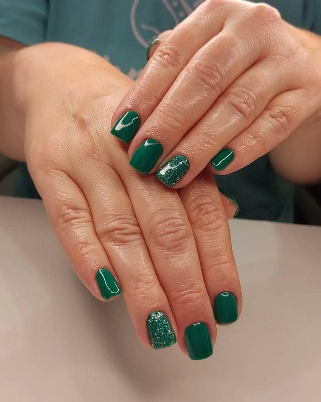 12. Deep Emerald Gloss Short Square Nails - saint patrick's day nail ideas