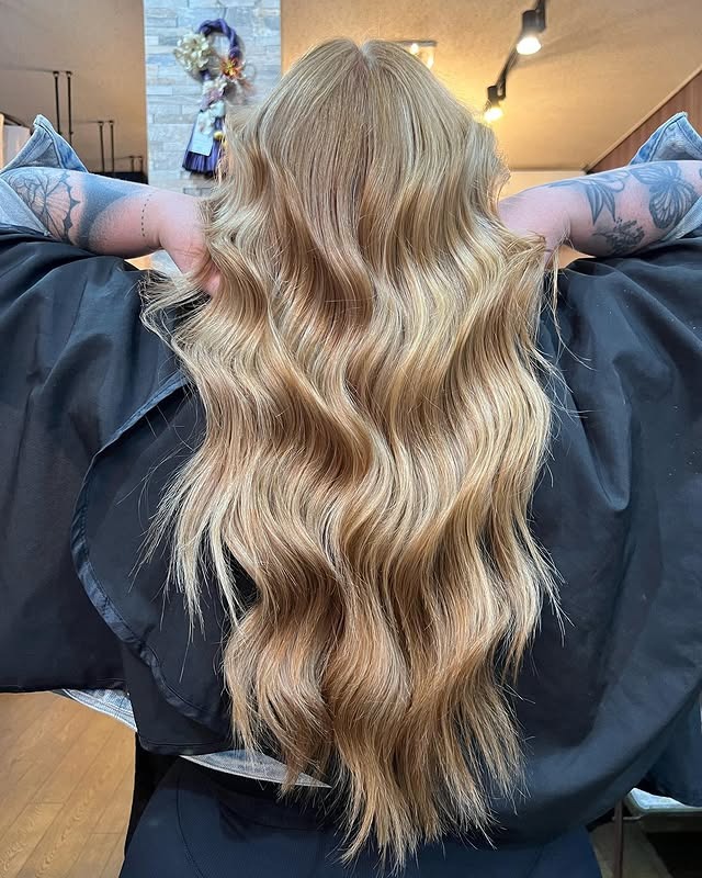 13. Warm Honey Blonde Lengths with Defined Waves - Warm Blonde Hair Color