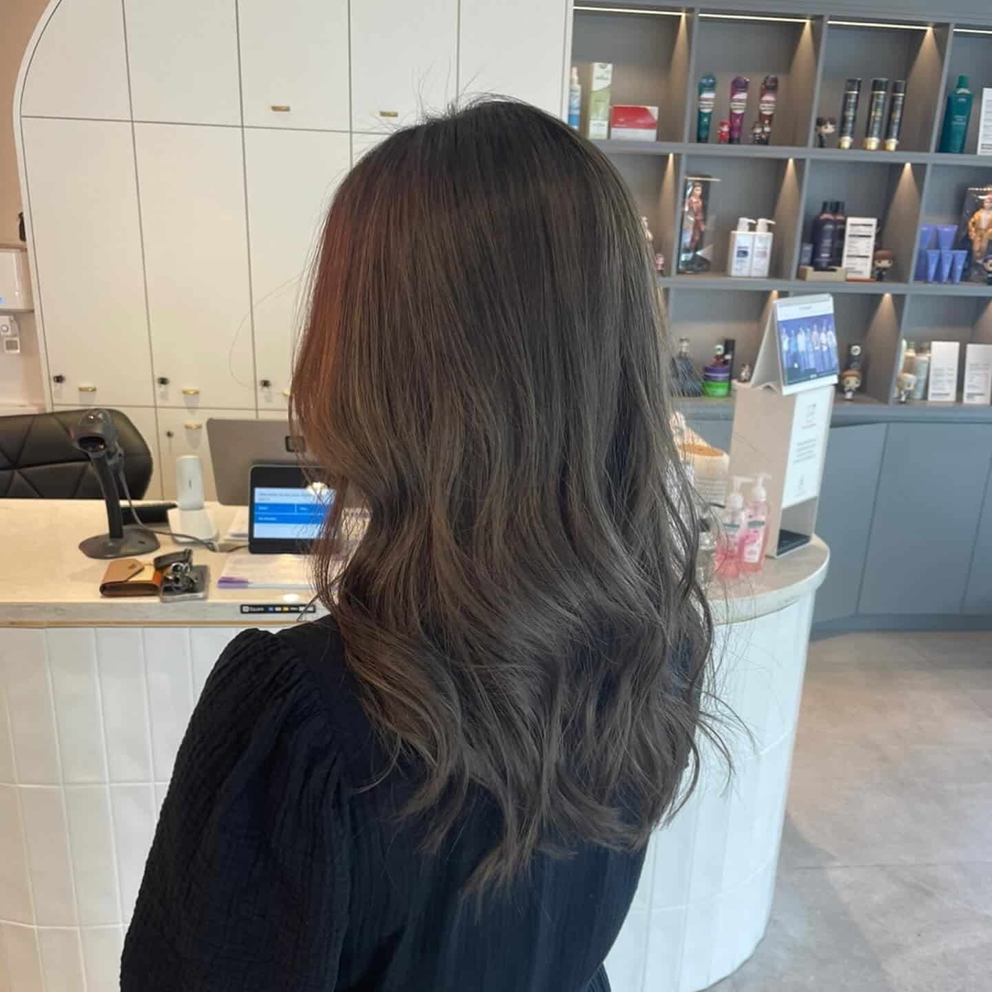 2. Smoky Brunette Balayage Lob - Cool Brown Hair Color