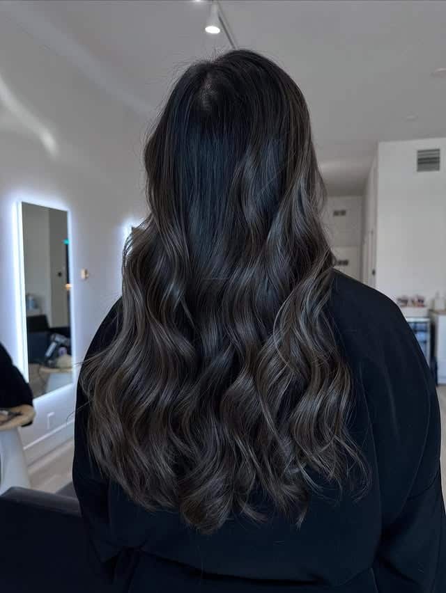 12. Cool Dark Brunette Waves with Ash Undertones - Cool Brown Hair Color