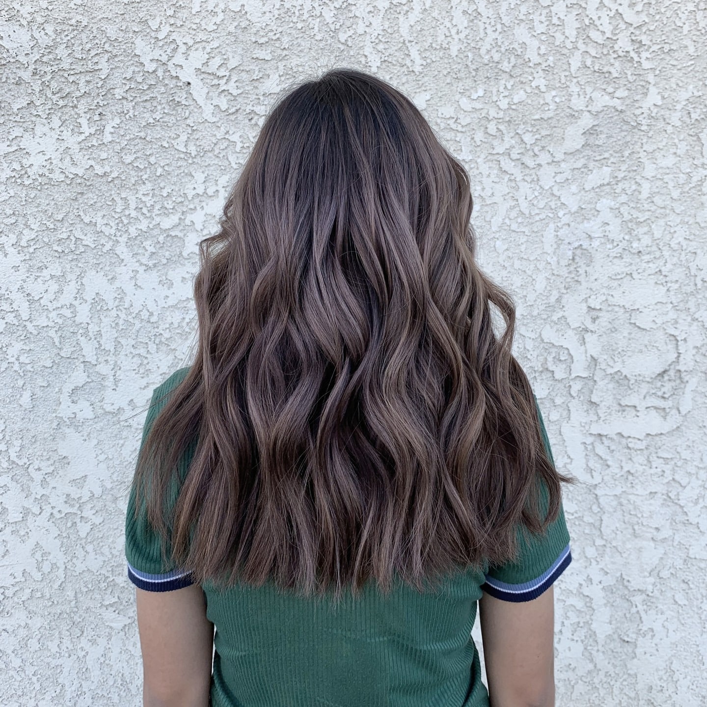 13. Ash Brown Textured Mid-Length Waves - Cool Brown Hair Color