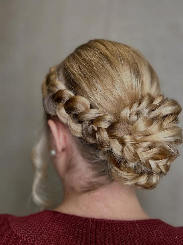 13. Braided Honey Blonde Low Bun with Crown Detail - Updo Hairstyles