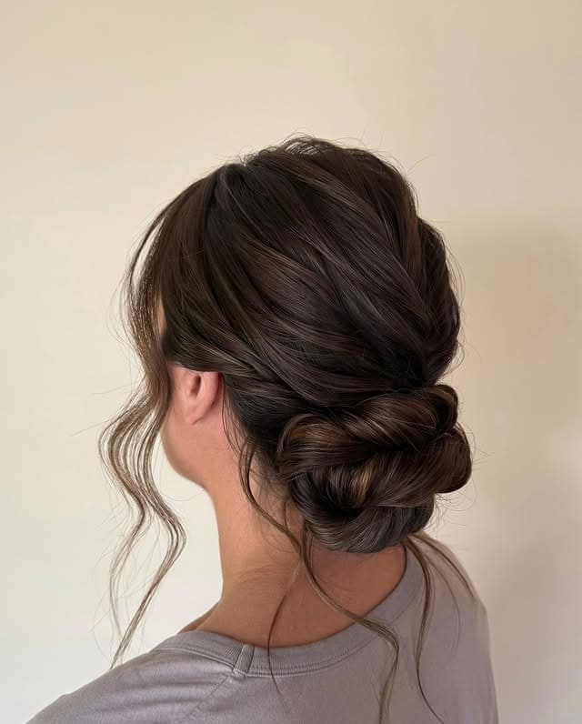 22. Classic Rich Brunette Twisted Low Bun - Updo Hairstyles