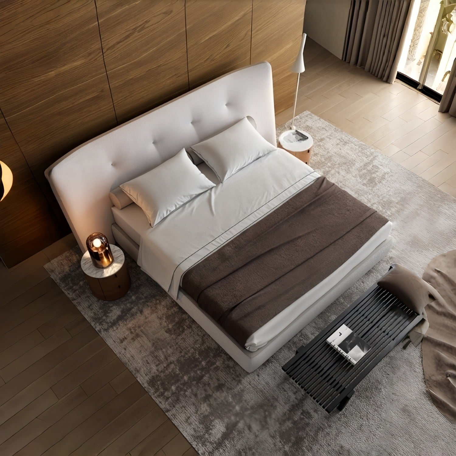 7. Scandinavian-Inspired Bedroom with Neutral Sofa Bench - sofa in bedroom ideas