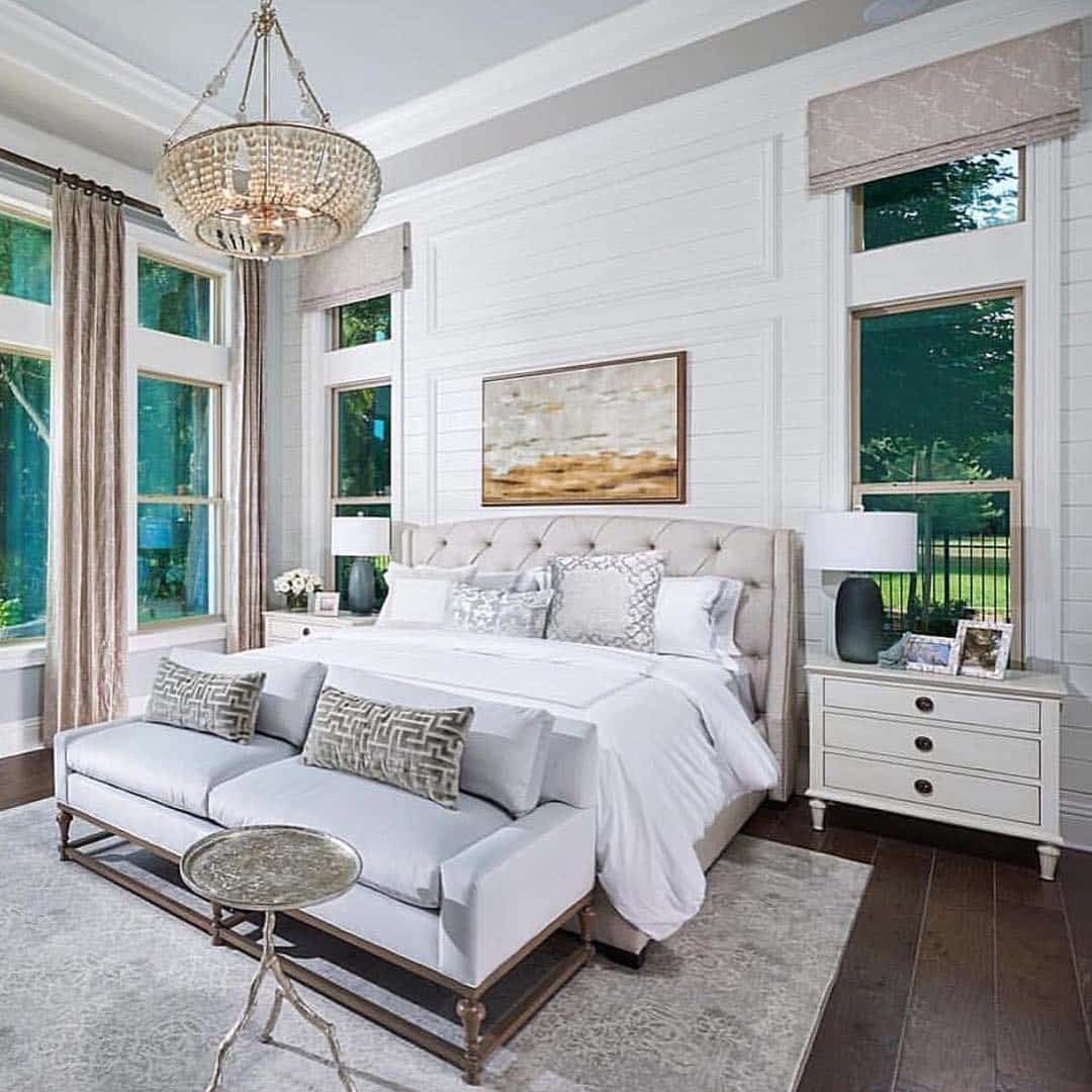 14. Classic White Bedroom with Tailored Sofa Bench Seating - sofa in bedroom ideas