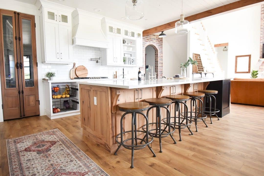 9. Tailored Gray Island with Paneled Cabinetry - farmhouse kitchen island ideas