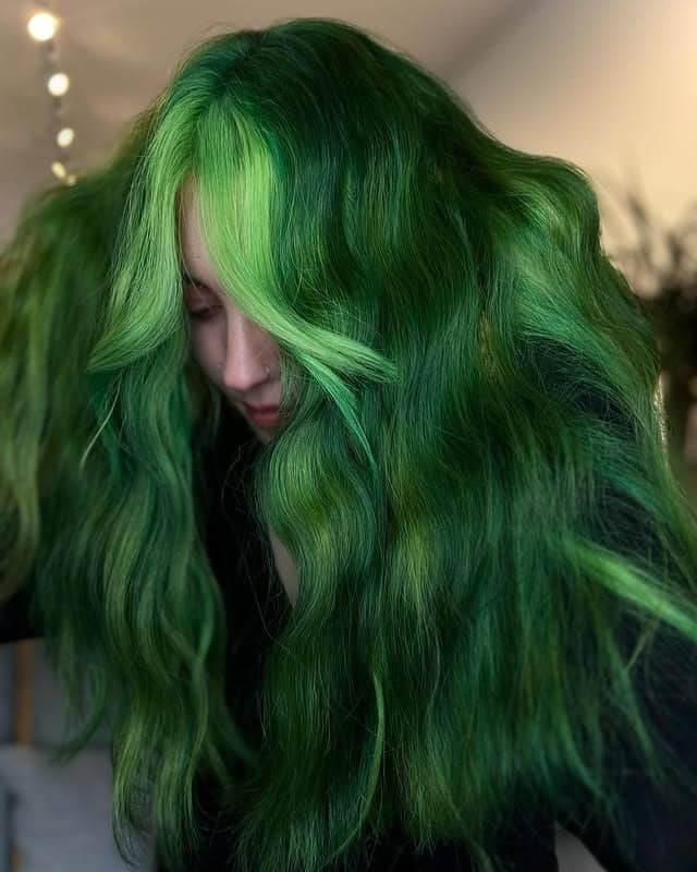 1. Deep Forest Green Long Layers - Green Hair Color