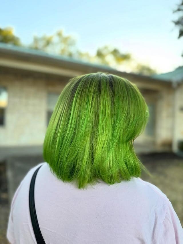 2. Neon Lime Blunt Bob - Green Hair Color