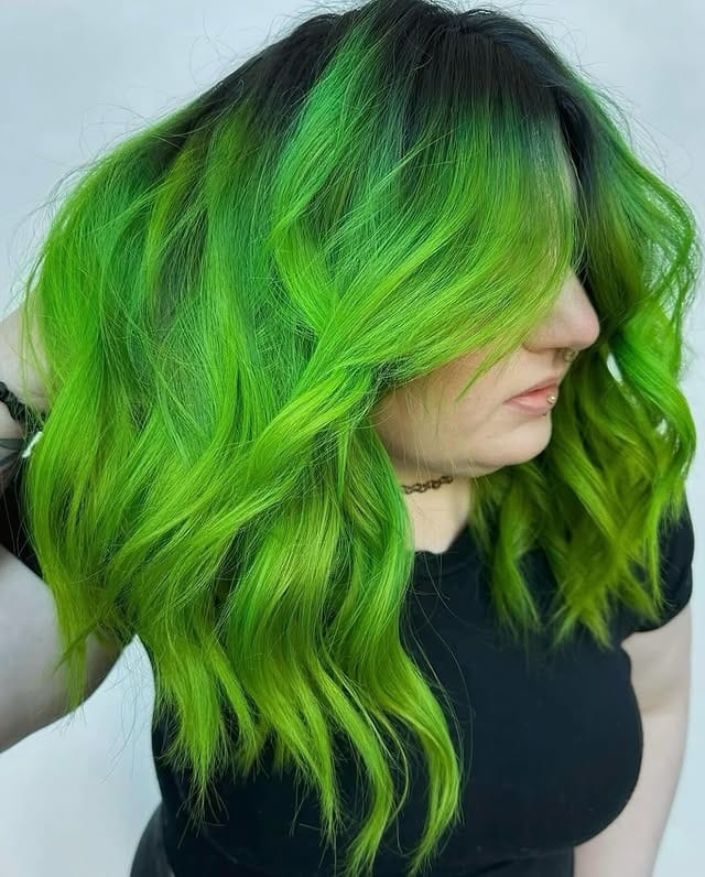 7. Lime Money Piece on Dark Base - Green Hair Color