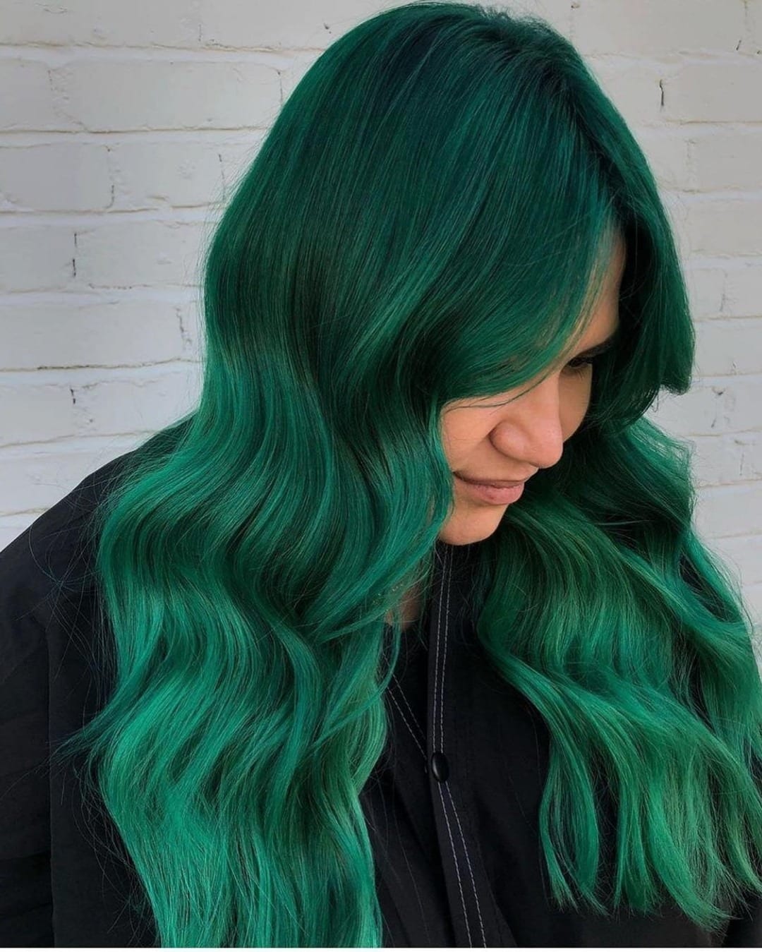 16. Dimensional Emerald Long Layers - Green Hair Color