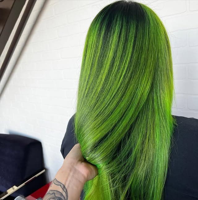 19. Sleek Lime Green Straight Lengths - Green Hair Color