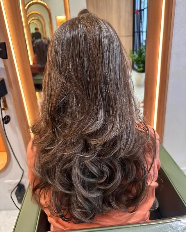 11. Layered Flow Perm with Ash Brown Balayage - Perm Hairstyles