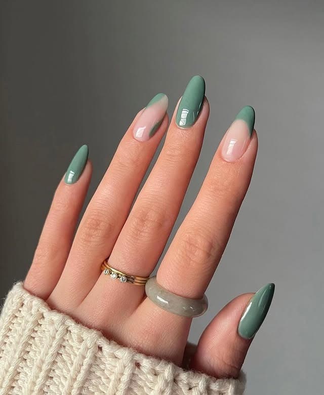 13. Muted Sage French Fade Almond Nails - simple green nail ideas