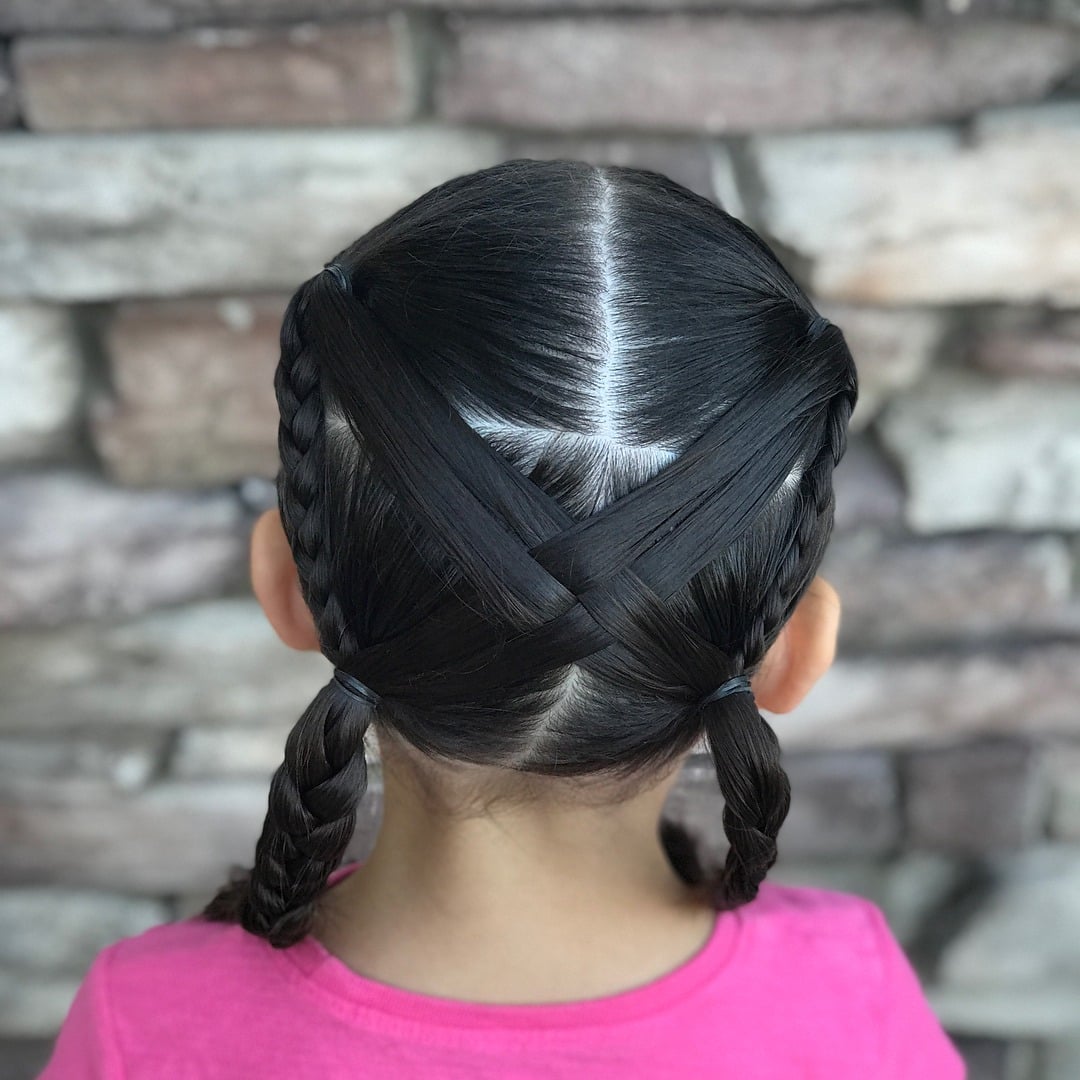 1. Sleek Jet Black Crisscross Braided Pigtails - Pigtail Hairstyles