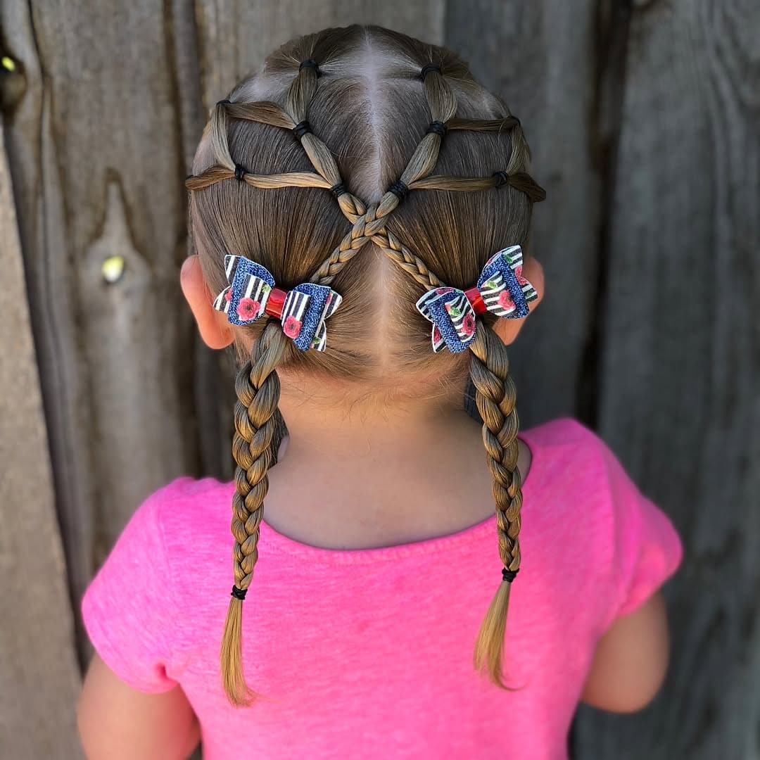 9. Golden Blonde Lattice Braided Pigtails with Bows - Pigtail Hairstyles
