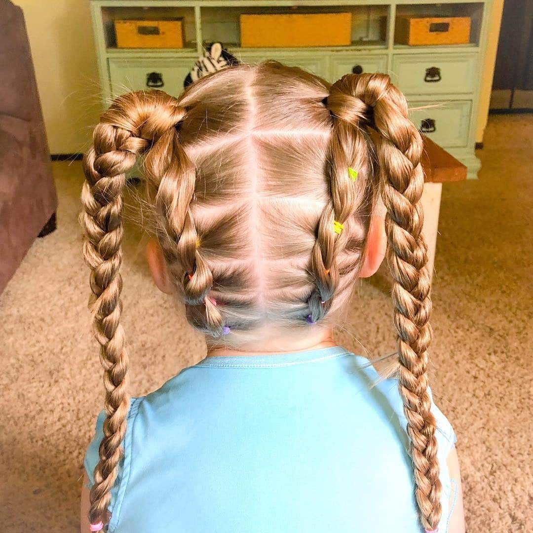 13. Golden Blonde Sectioned Bubble and Braided Pigtails - Pigtail Hairstyles