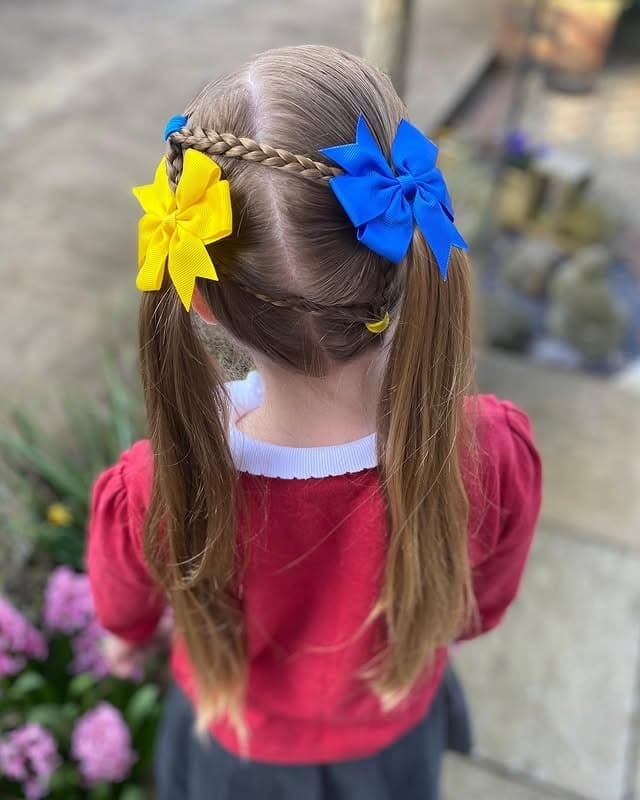 17. Light Brown Mini Braid Crown Pigtails with Statement Bows - Pigtail Hairstyles