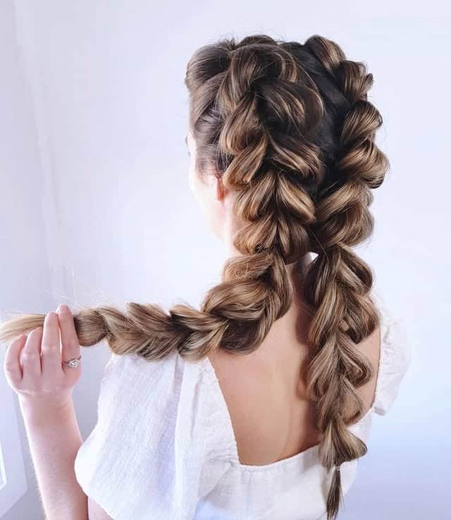 18. Warm Brunette Textured Pull-Through Braided Pigtails - Pigtail Hairstyles