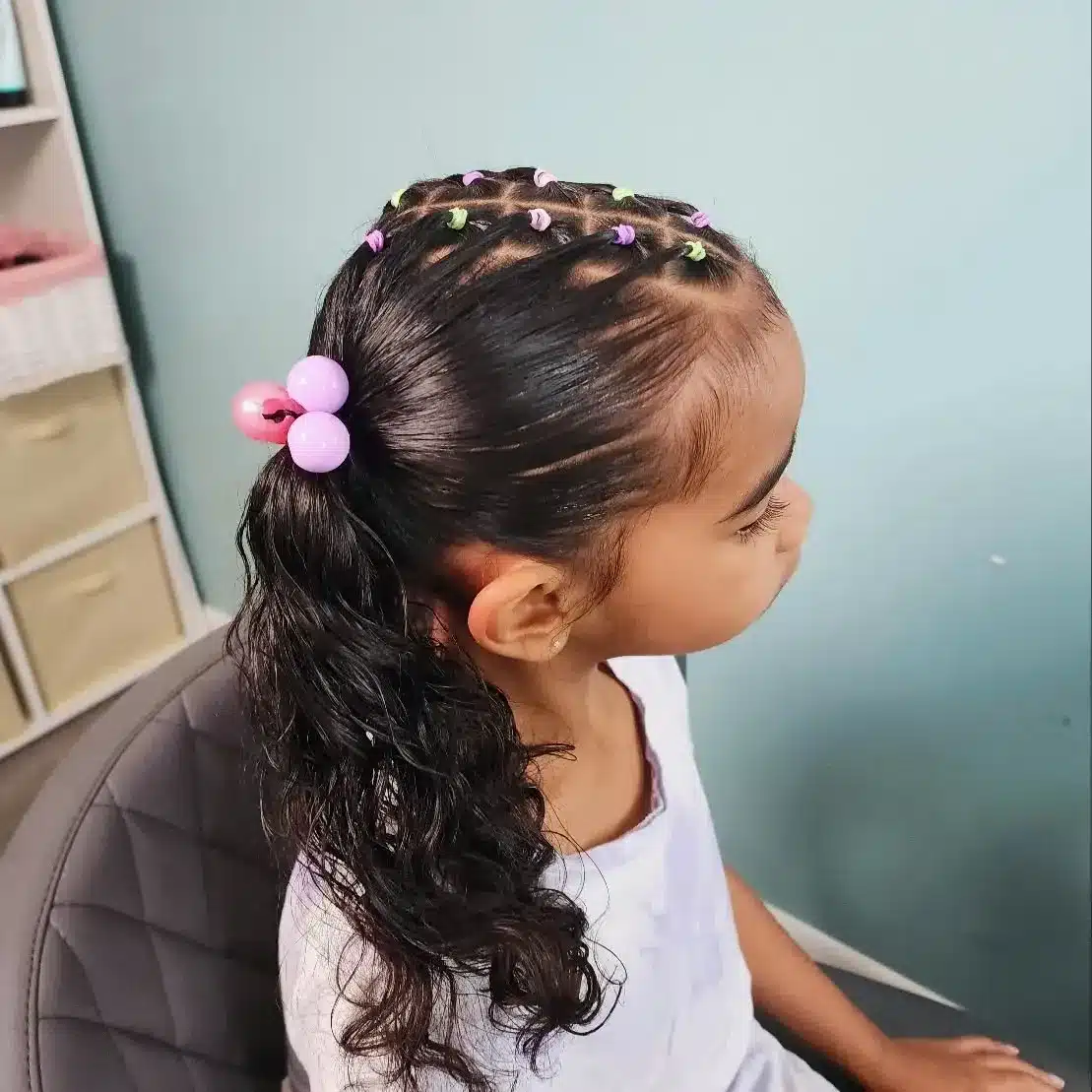 19. Dark Brown Curly Ponytail with Braided Grid Detail - Pigtail Hairstyles