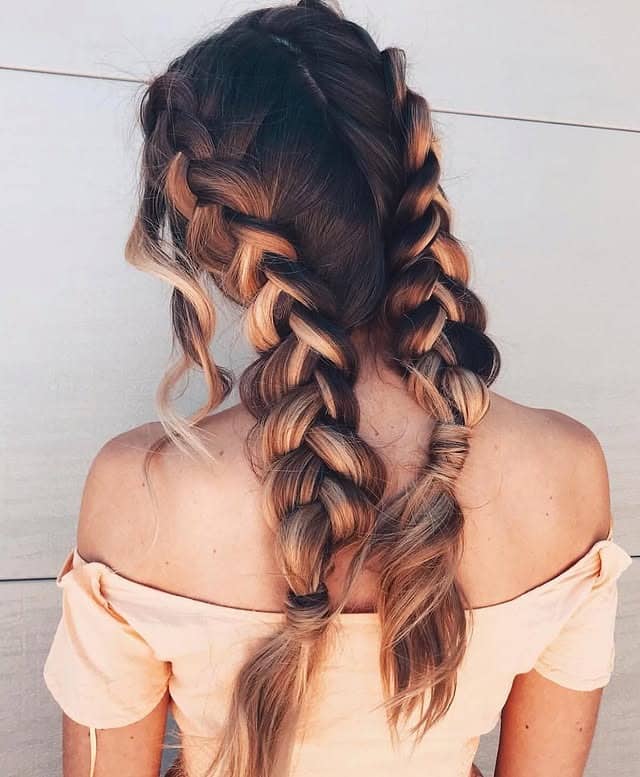 22. Caramel Balayage Chunky Braided Pigtails - Pigtail Hairstyles