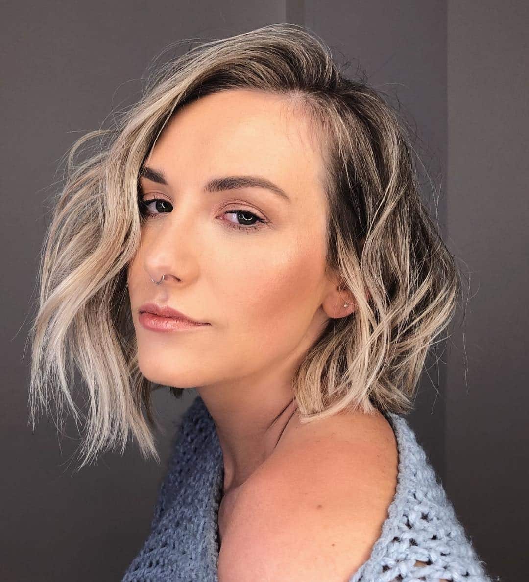 11. Textured Wavy Bob with Ash Blonde Balayage - Messy Haircut For Women