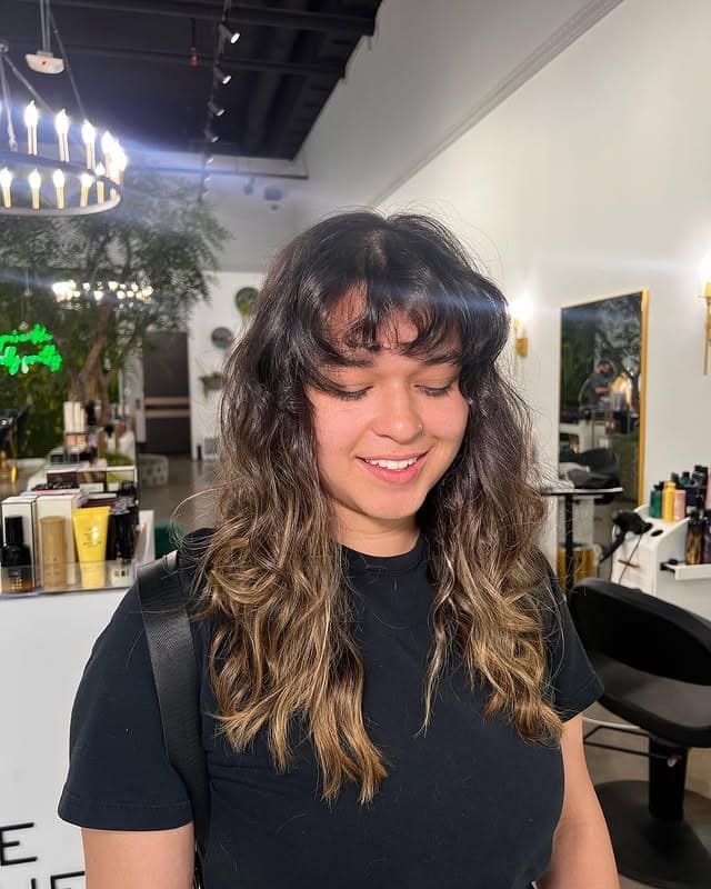 12. Shaggy Mid-Length Cut with Dark Brown to Caramel Melt - Messy Haircut For Women