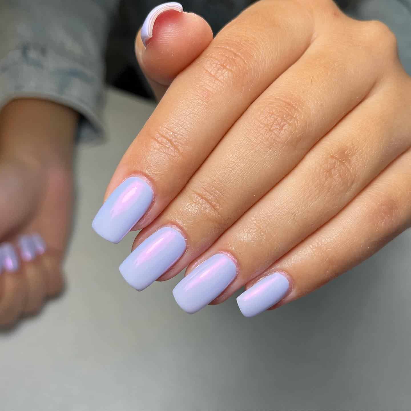 1. Glossy Lilac Chrome Square Nails - simple pastel nail ideas