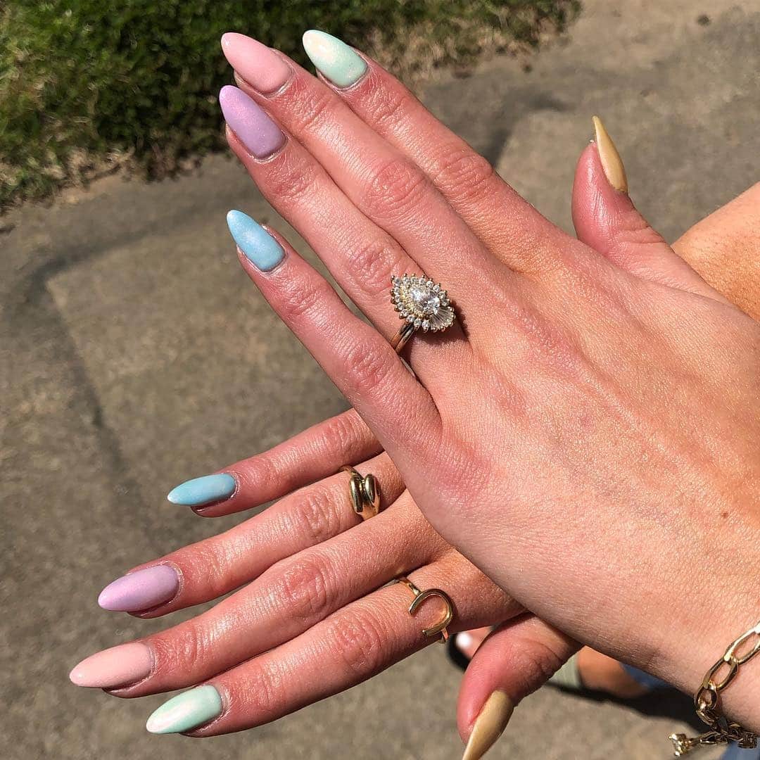 2. Almond Pastel Rainbow Mix Nails - simple pastel nail ideas