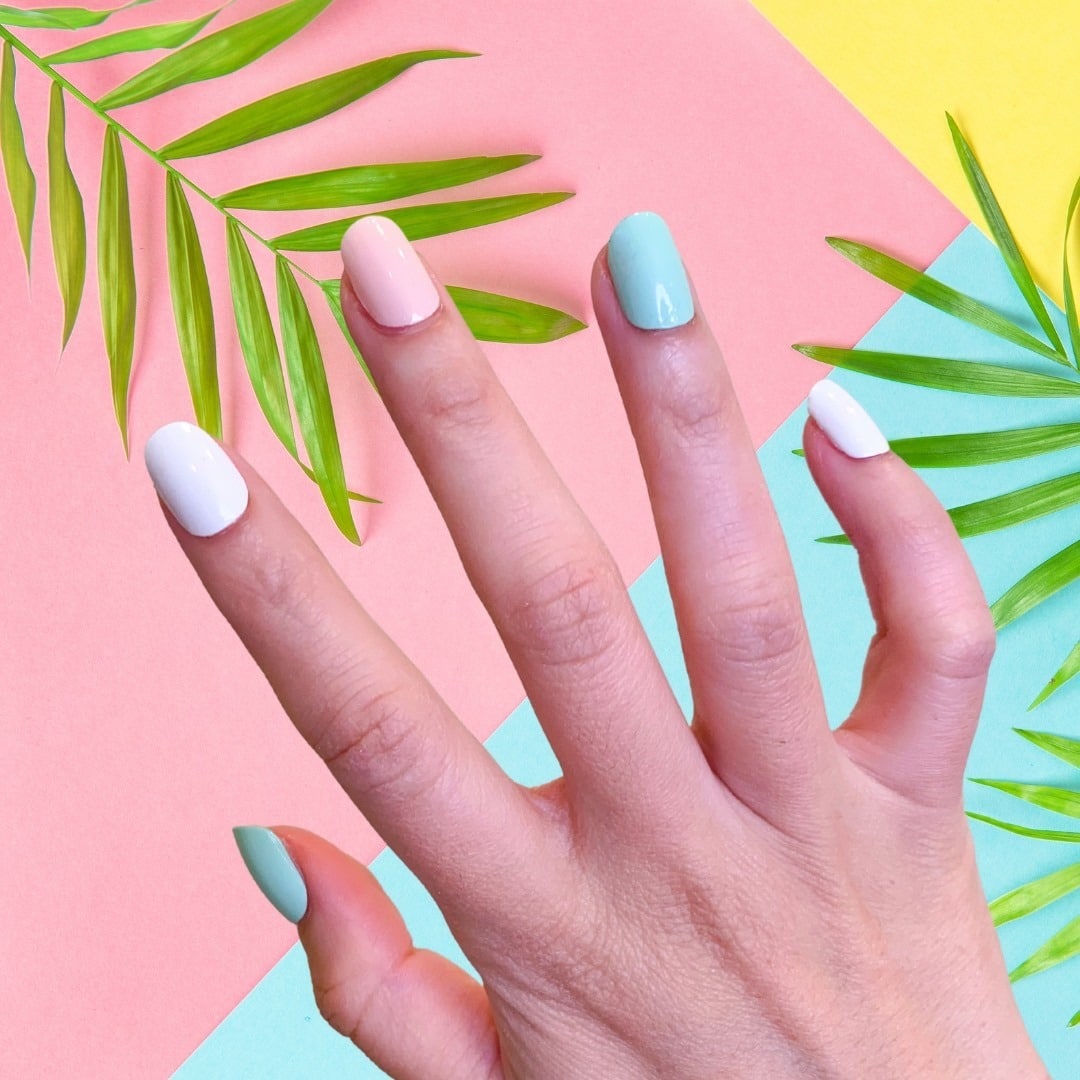 4. Minimal Pastel Color Block Short Nails - simple pastel nail ideas