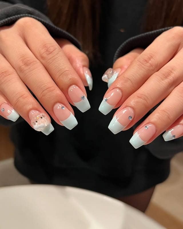8. Classic Baby Blue French Tip Square Nails - simple pastel nail ideas