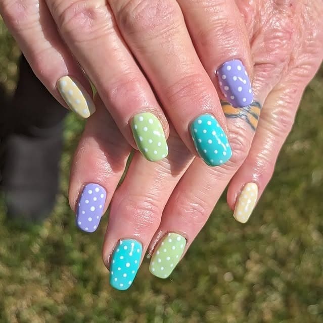 10. Pastel Polka Dot Almond Nails - simple pastel nail ideas