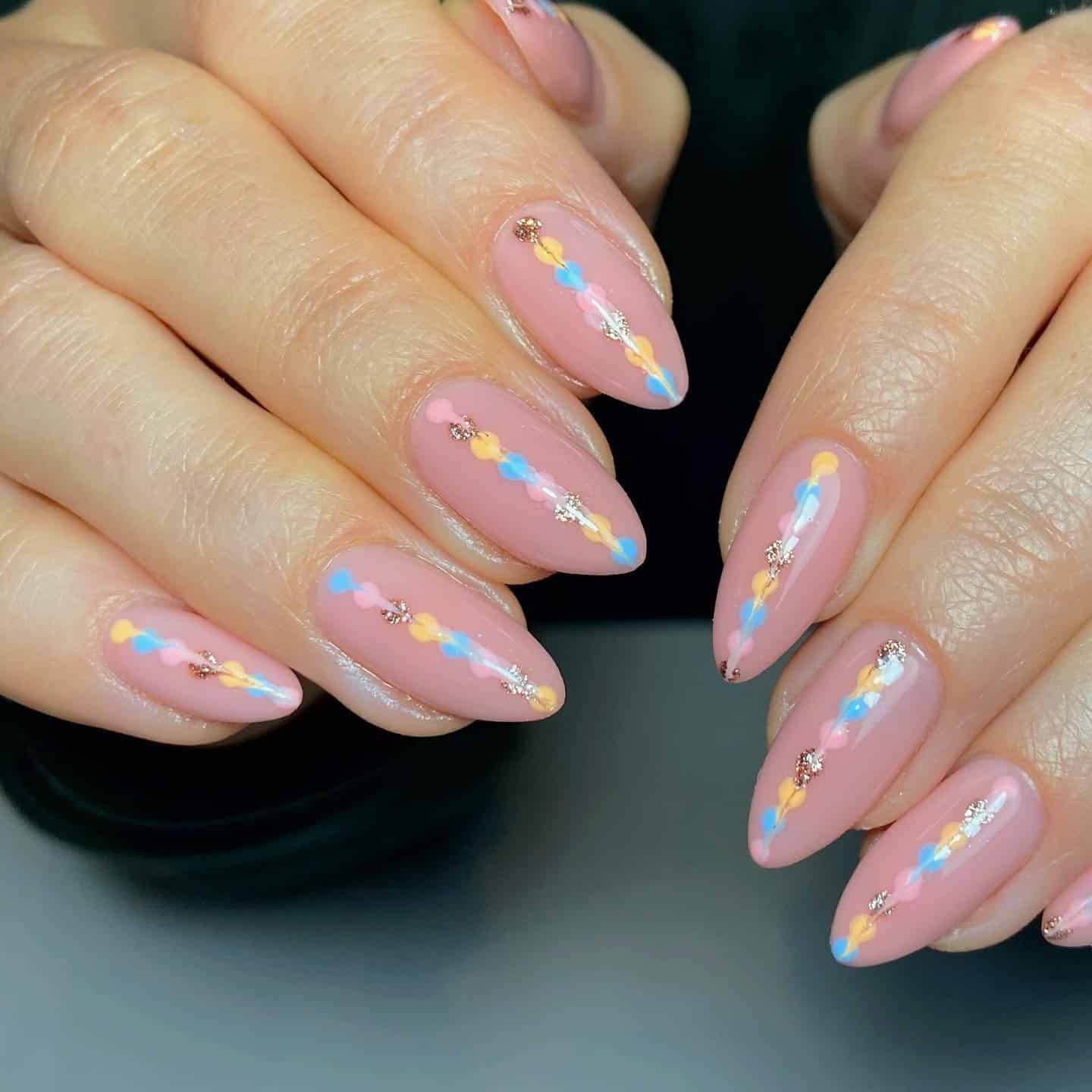 13. Blush Pink Almond Nails with Pastel Chain Detail - simple pastel nail ideas