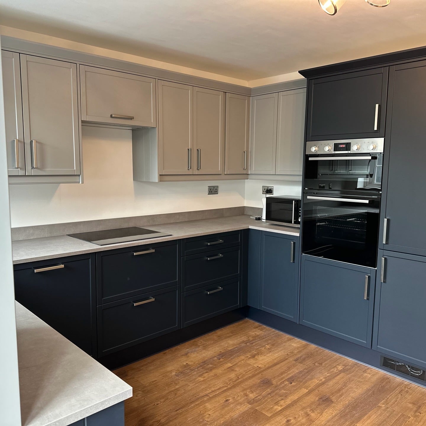 6. Two-Tone Blue and Neutral Kitchen Design - blue kitchen ideas