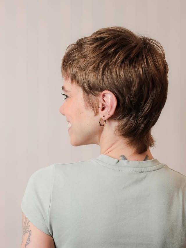 15. Feathered Pixie Mullet in Light Brown - Layered Pixie Haircuts