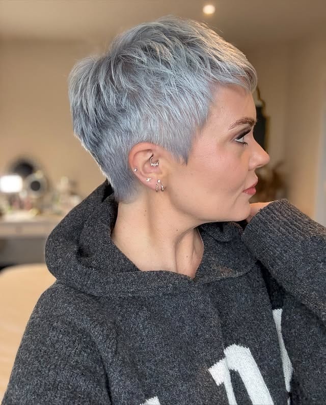 17. Cropped Textured Pixie in Silver Grey - Layered Pixie Haircuts