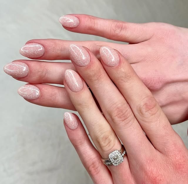 6. Almond Pink Glitter Nails - simple sparkly nail ideas